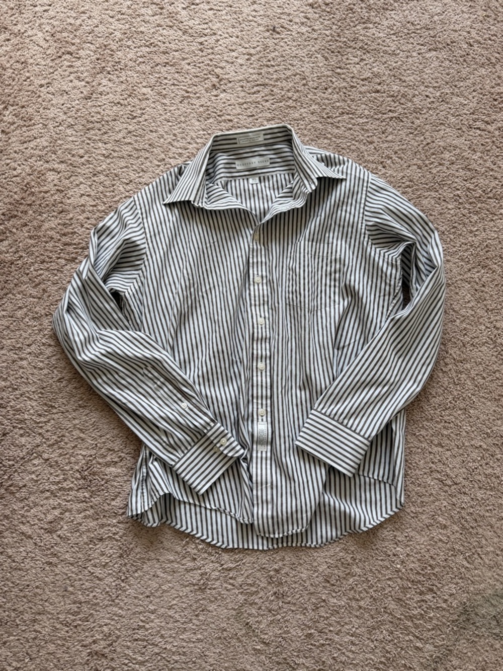 Geoffrey Beene Brown and White Striped Dress Shirt